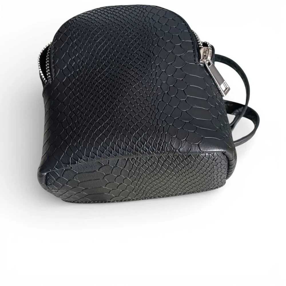 ASOS Black Faux Leather Mini Backpack With Snake Print & Adjustable Straps